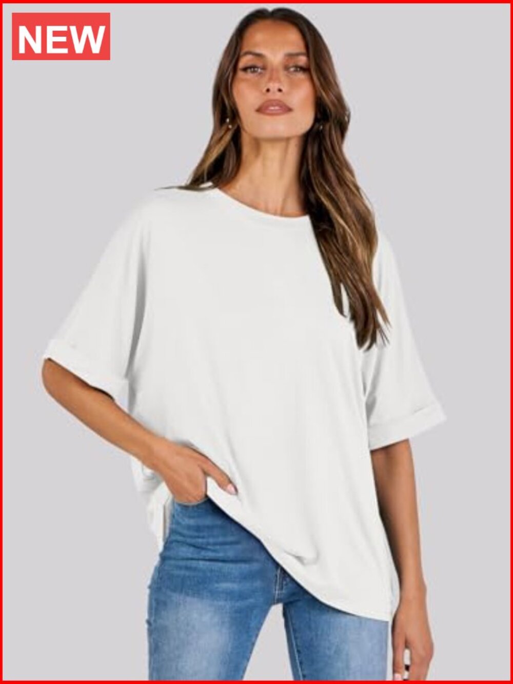 Oversized Crewneck Short Sleeve T-Shirt Tunic Loose Fit Basic Tee - Picture 4 of 7